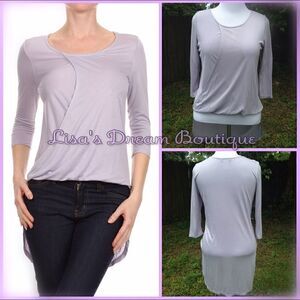 Lilac Purple Light Lavender Surplice High Low 3/4 Sleeve Lightweight Top